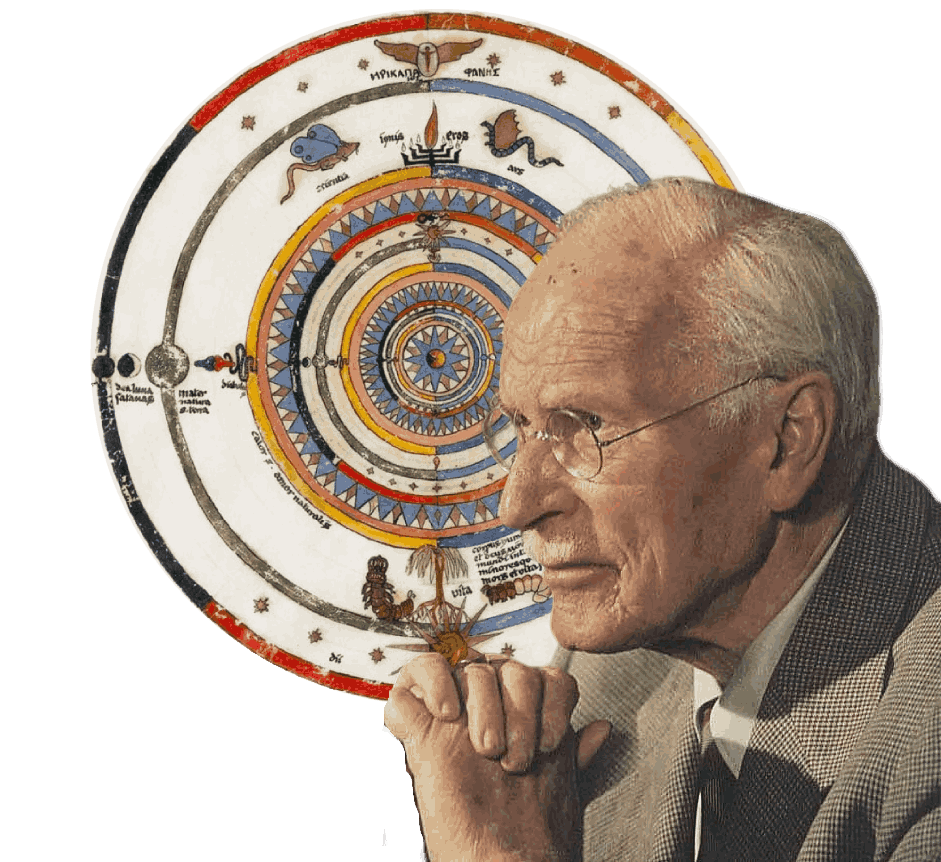 Carl Gustav Jung diante de uma mandala